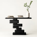 Loren Geometric Stacked Black Wood Console Table