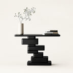 Loren Geometric Stacked Black Wood Console Table