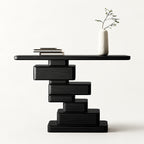 Loren Geometric Stacked Black Wood Console Table