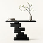 Loren Geometric Stacked Black Wood Console Table