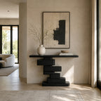 Loren Geometric Stacked Black Wood Console Table