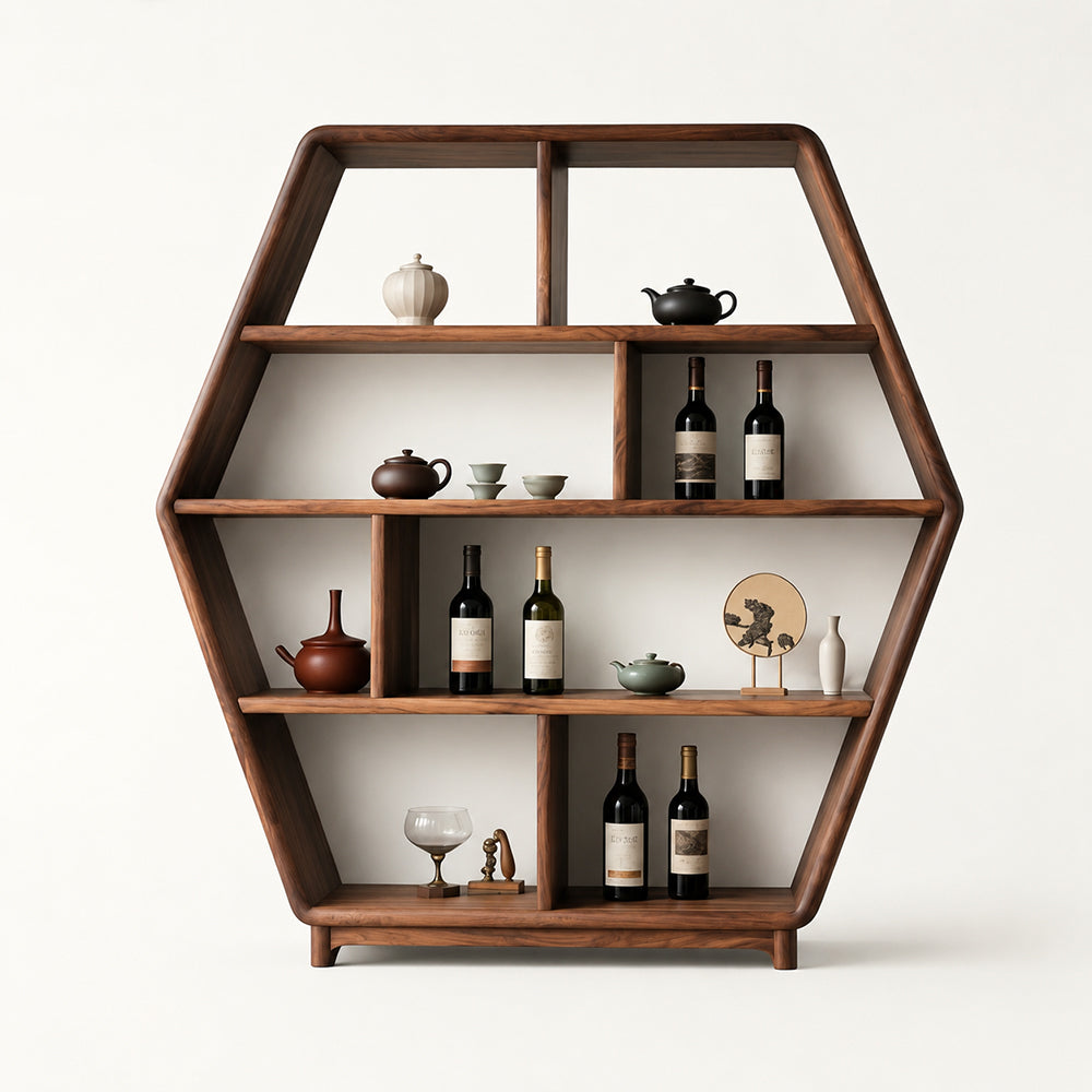 Ardenton Hexagonal Walnut Open Cabinet