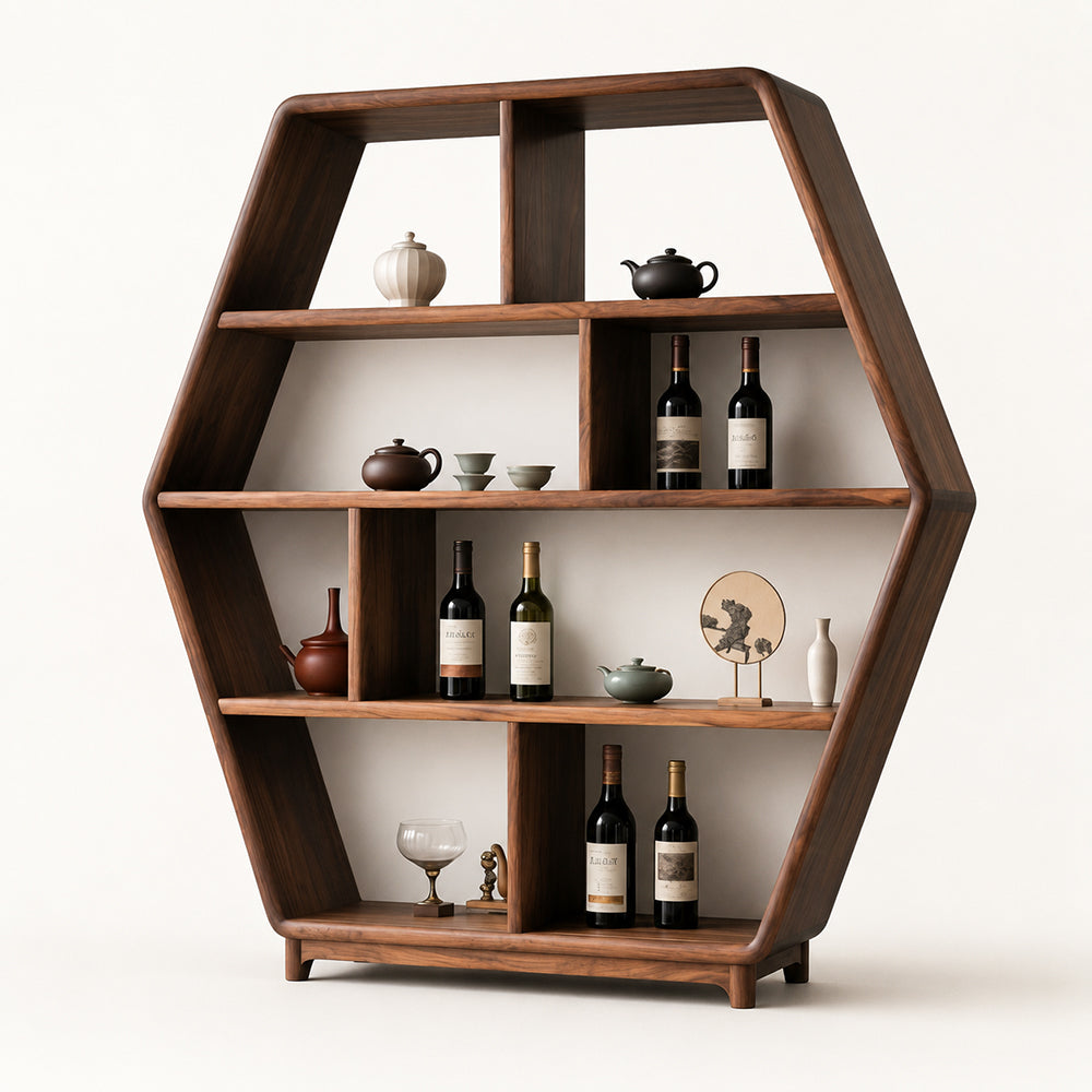 Ardenton Hexagonal Walnut Open Cabinet