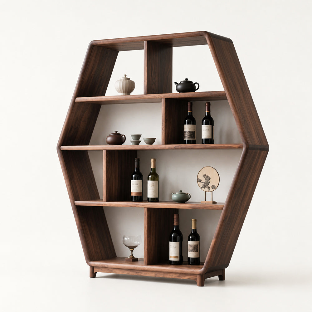 Ardenton Hexagonal Walnut Open Cabinet