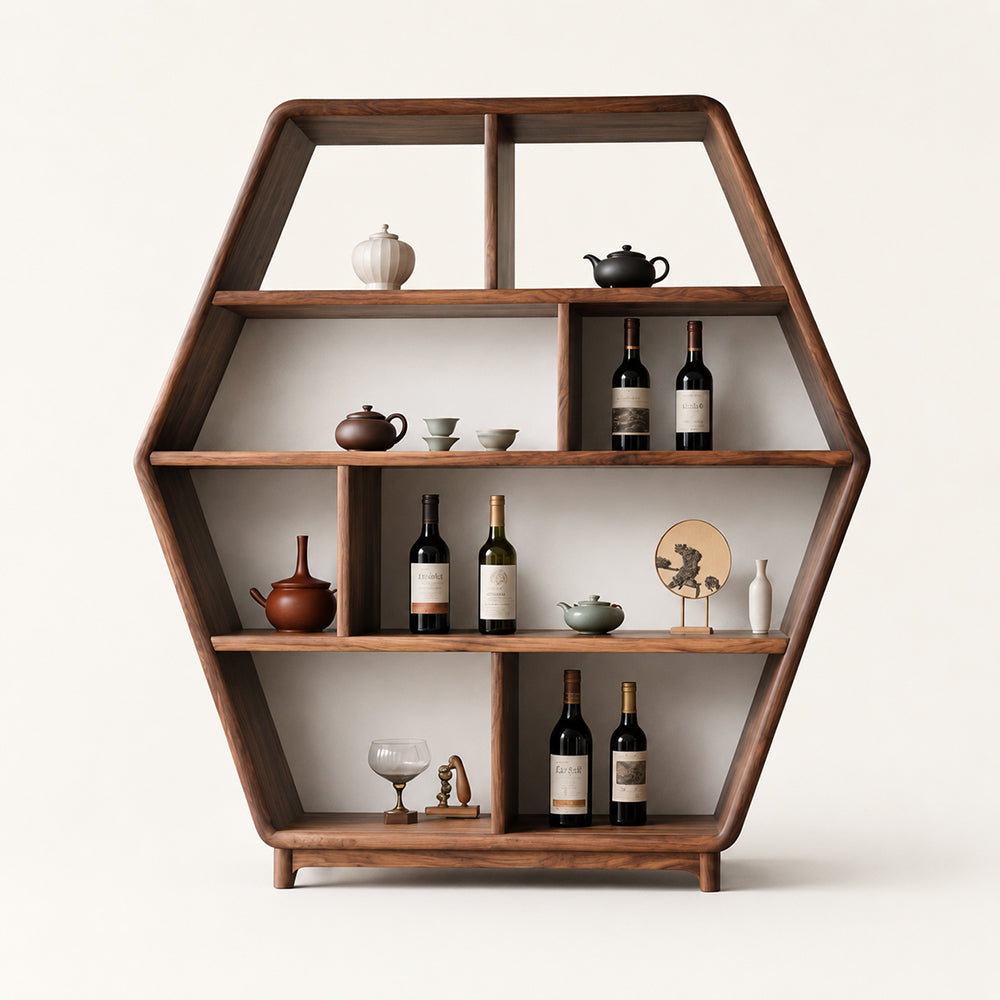 Ardenton Hexagonal Walnut Open Cabinet