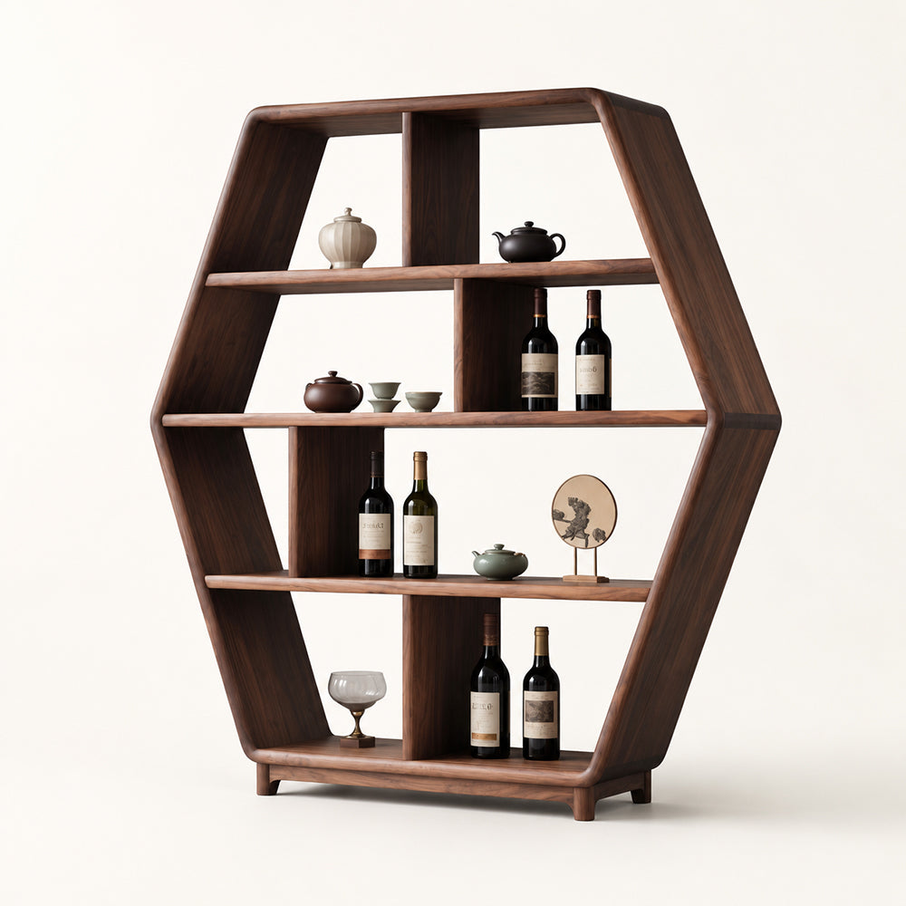 Ardenton Hexagonal Walnut Open Cabinet