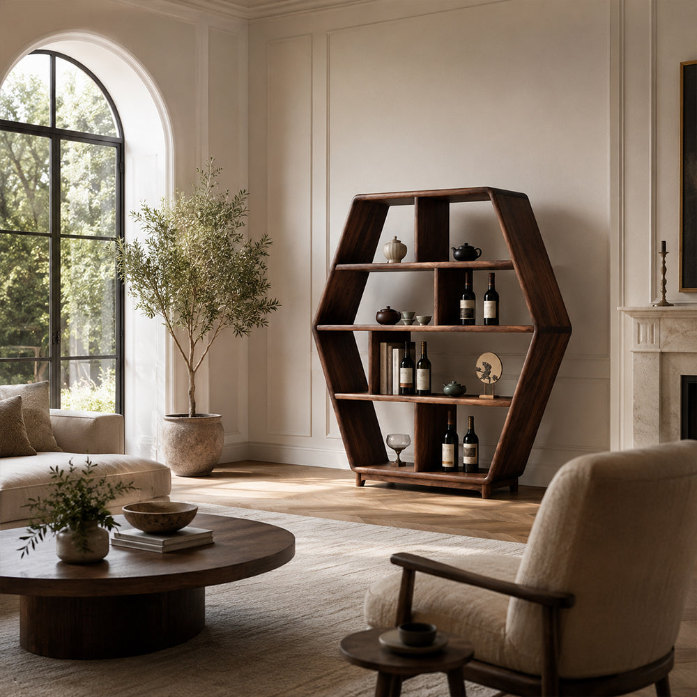 Ardenton Hexagonal Walnut Open Cabinet