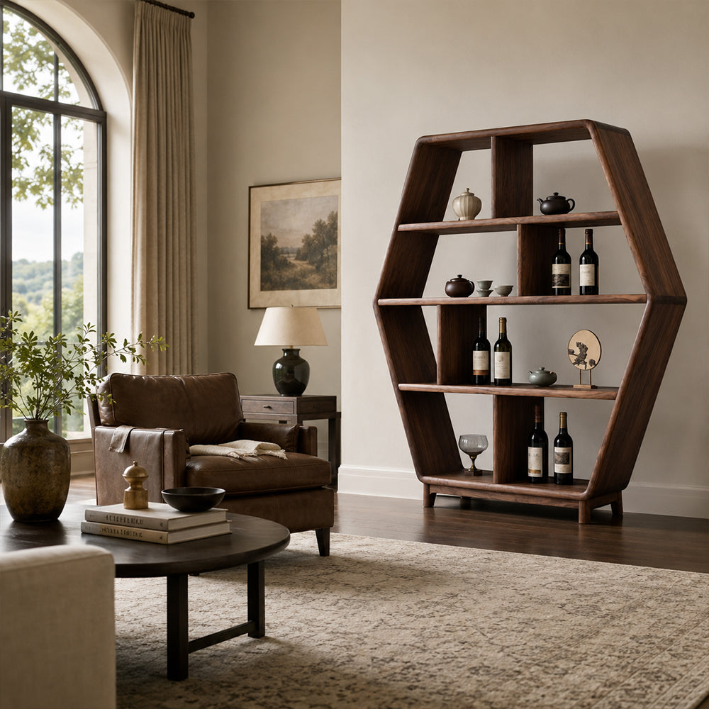 Ardenton Hexagonal Walnut Open Cabinet