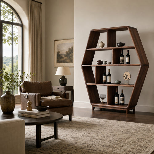 Ardenton Hexagonal Walnut Open Cabinet