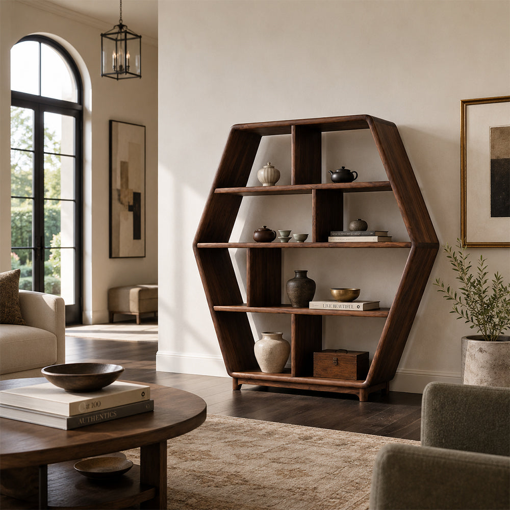 Ardenton Hexagonal Walnut Open Cabinet