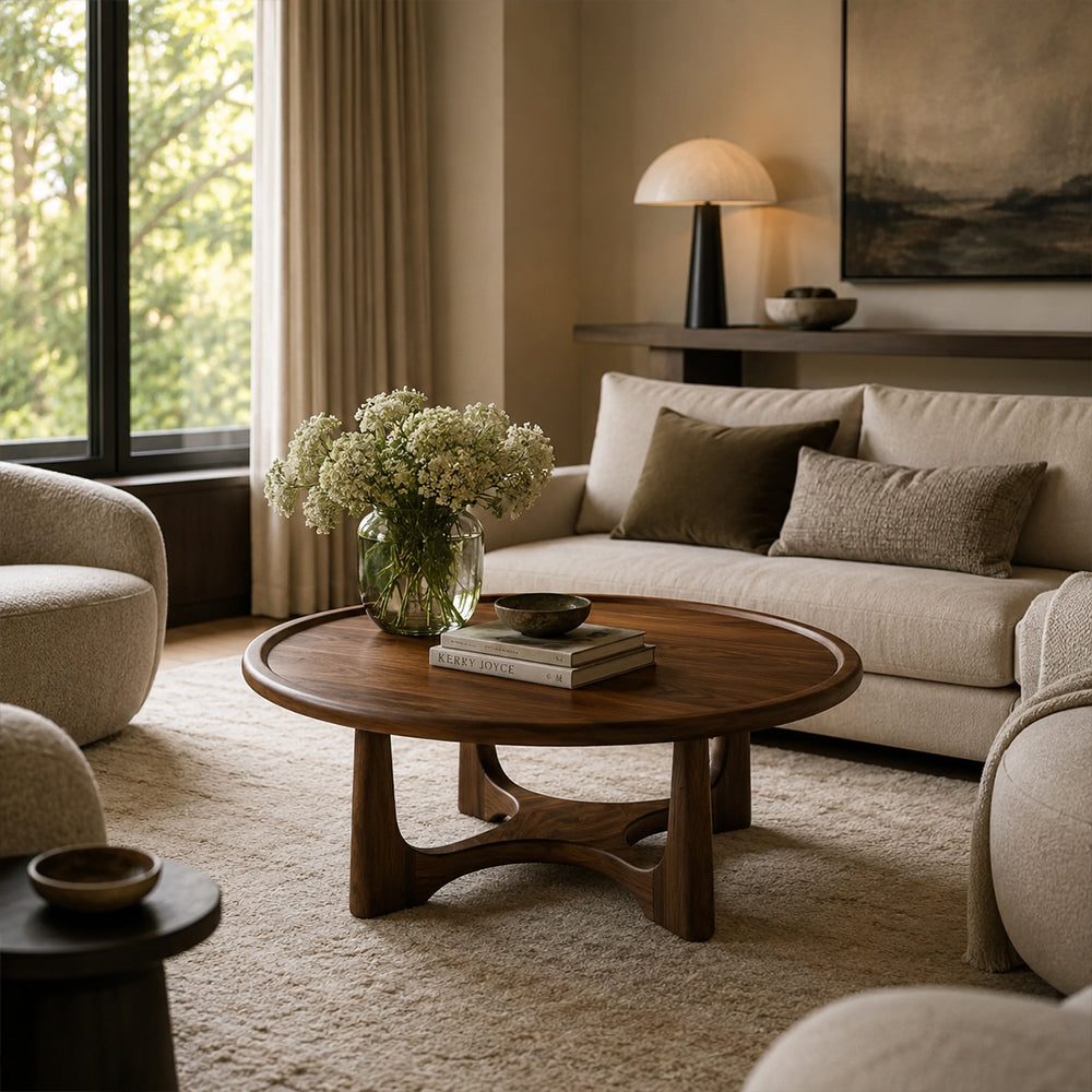 Loren Modern Walnut Round Coffee Table
