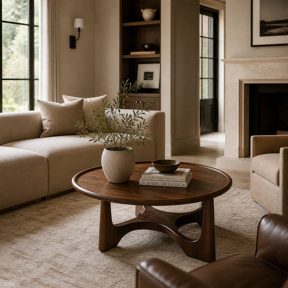 Loren Modern Walnut Round Coffee Table