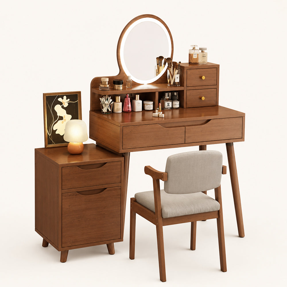 Veyra Mid-Century Walnut Vanity Dresser