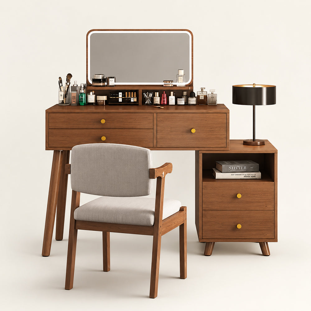 Veyra Mid-Century Walnut Vanity Dresser