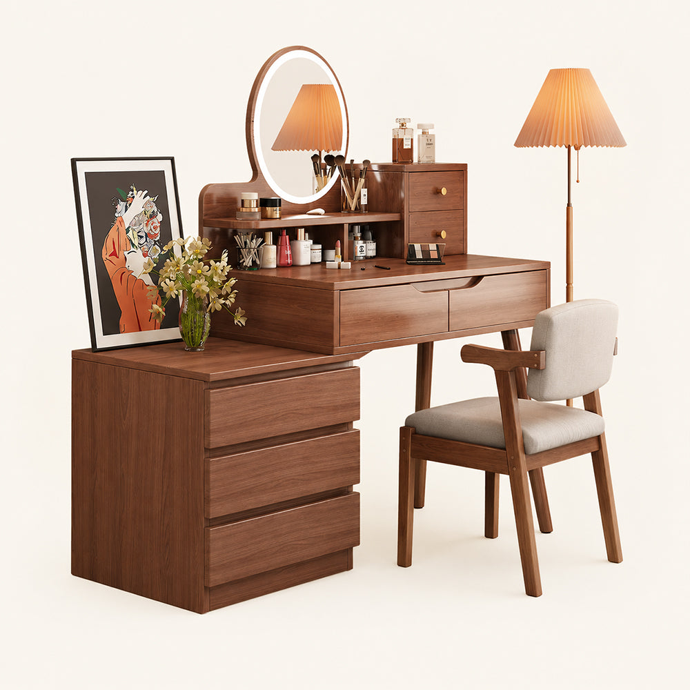 Veyra Mid-Century Walnut Vanity Dresser