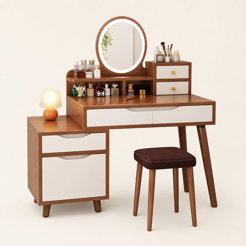Veyra Mid-Century Walnut Vanity Dresser