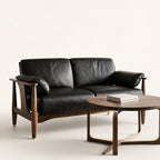 Rovelle Mid-Century Walnut & Black Leather sofa