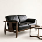 Rovelle Mid-Century Walnut & Black Leather sofa
