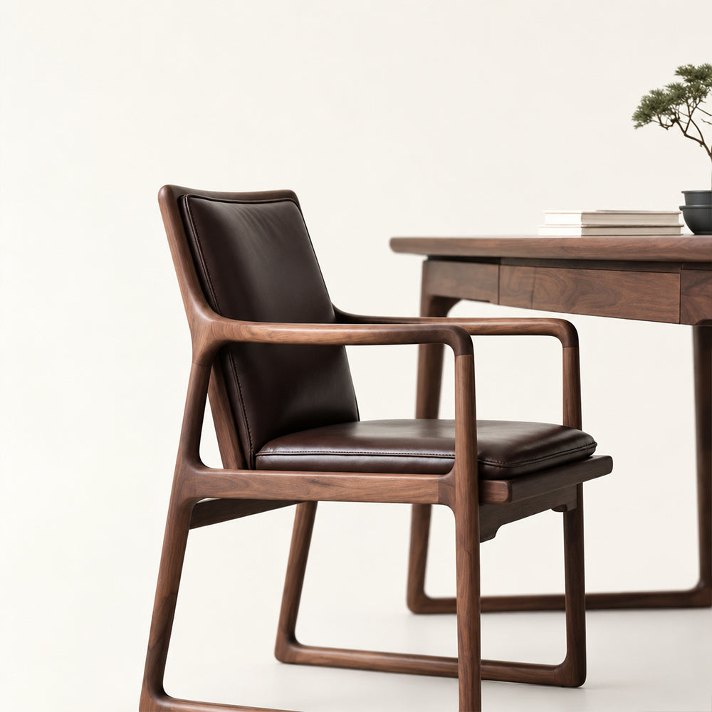 Elowen Mid-Century Walnut & Leather Arm Desk Chair