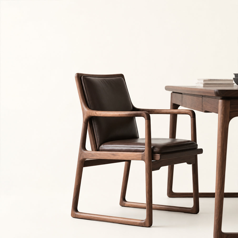 Elowen Mid-Century Walnut & Leather Arm Desk Chair