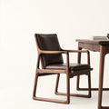 Elowen Mid-Century Walnut & Leather Arm Desk Chair