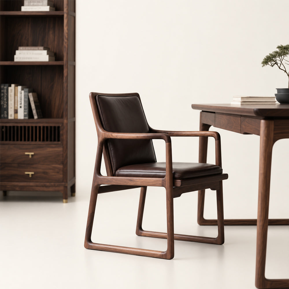 Elowen Mid-Century Walnut & Leather Arm Desk Chair