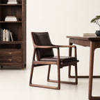 Elowen Mid-Century Walnut & Leather Arm Desk Chair