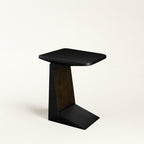 Loren Modern Geometric Black & Wood Accent Side Table