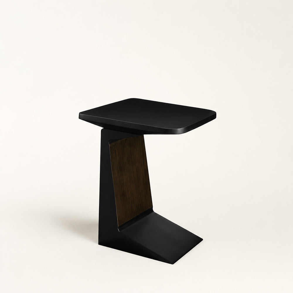 Loren Modern Geometric Black & Wood Accent Side Table