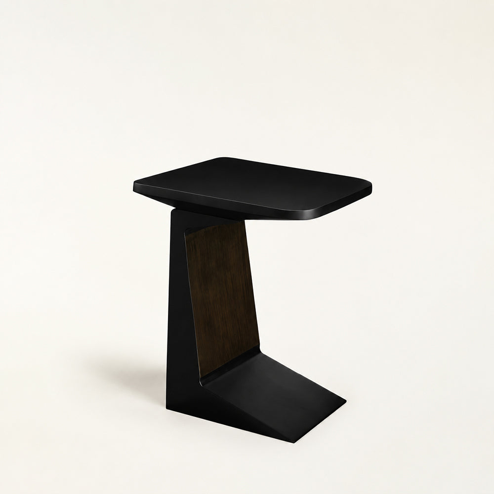 Loren Modern Geometric Black & Wood Accent Side Table