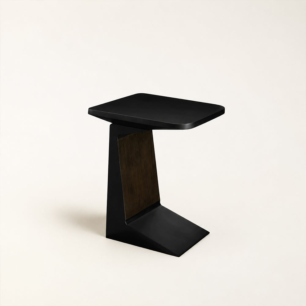 Loren Modern Geometric Black & Wood Accent Side Table