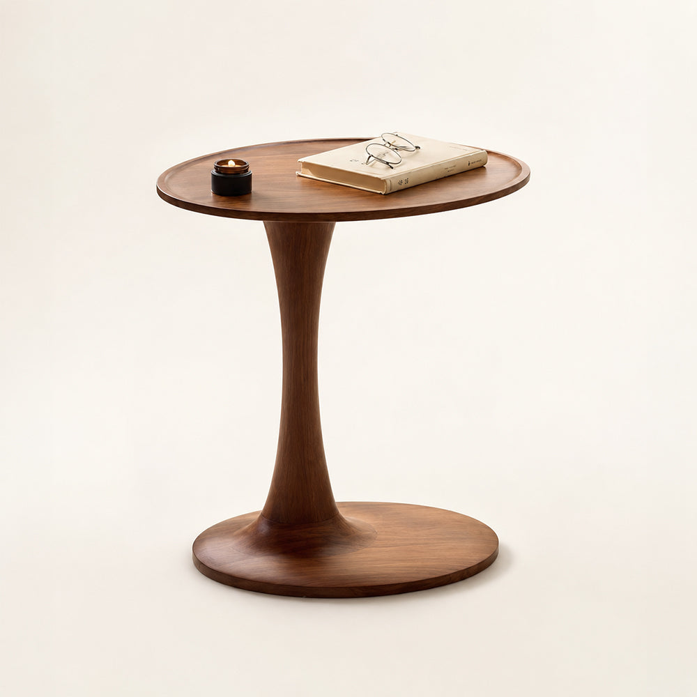 Loren Organic Modern Walnut Pedestal Side Table