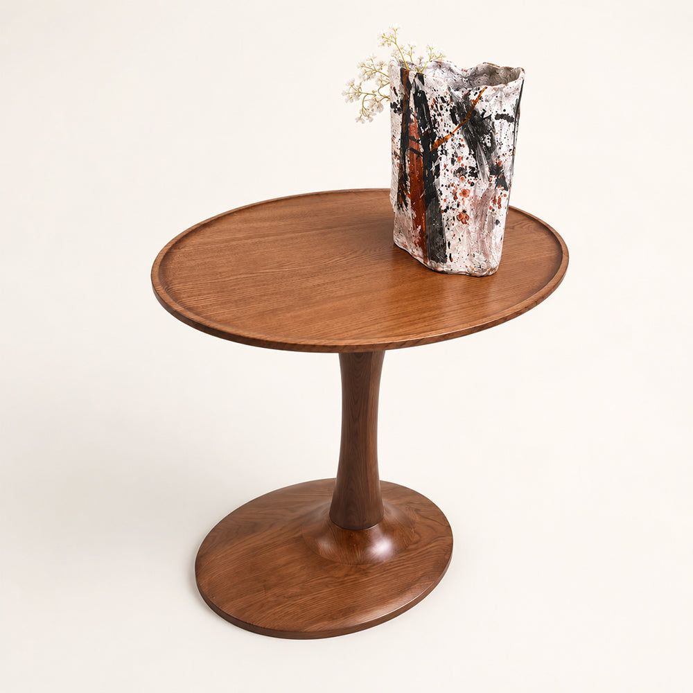 Loren Organic Modern Walnut Pedestal Side Table
