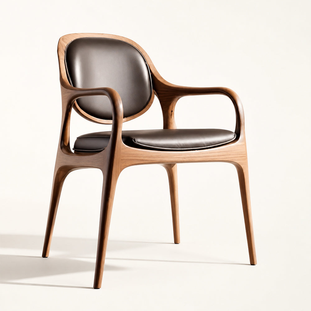 Elowen Organic Modern Walnut & Leather Dining Arm Chair
