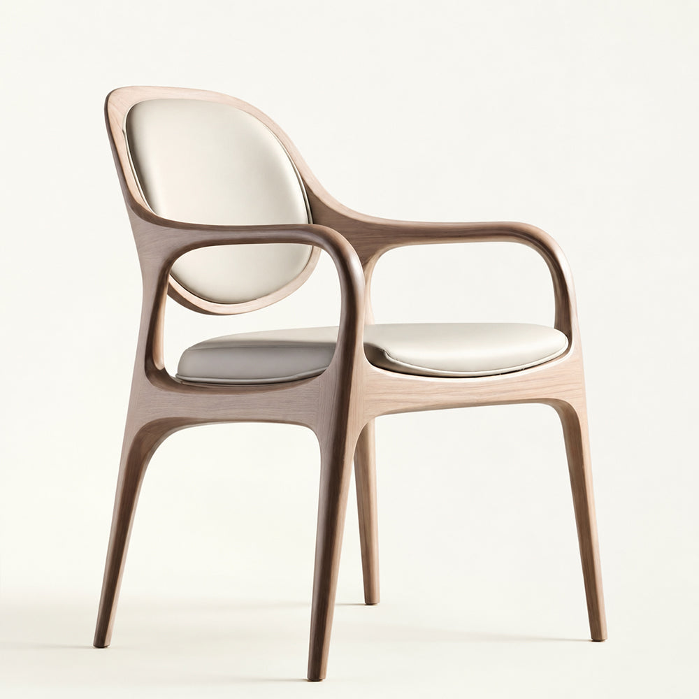 Elowen Organic Modern Walnut & Leather Dining Arm Chair