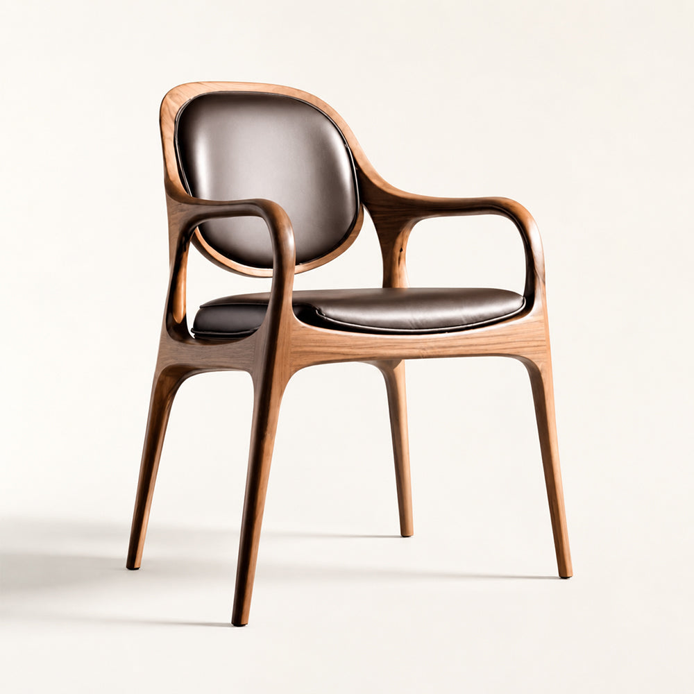 Elowen Organic Modern Walnut & Leather Dining Arm Chair