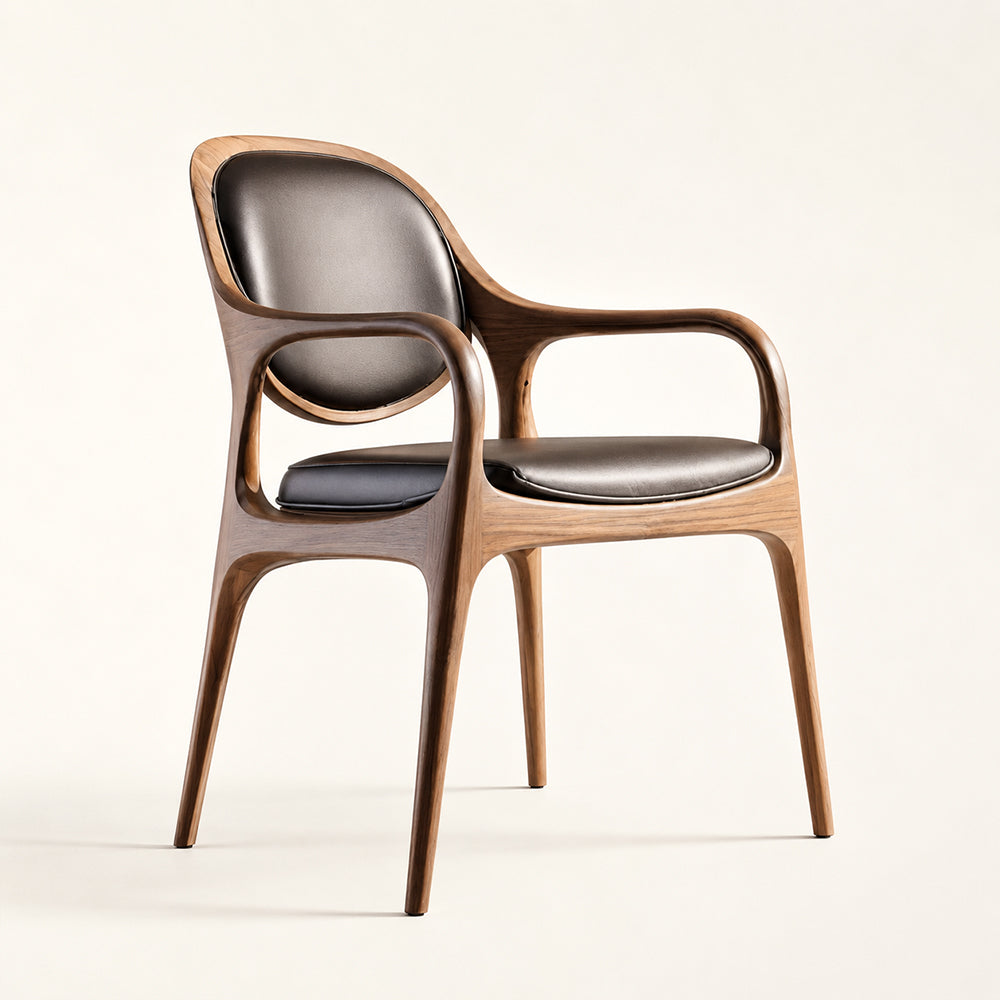 Elowen Organic Modern Walnut & Leather Dining Arm Chair