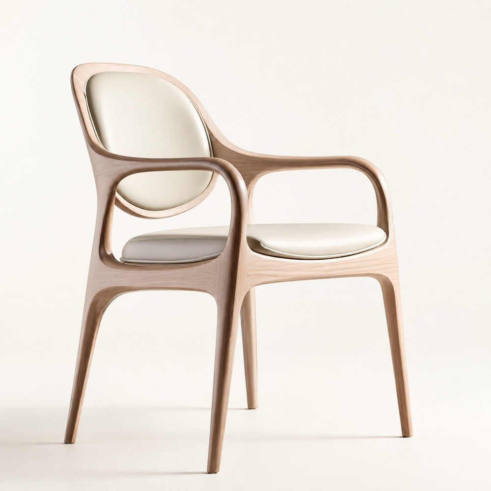 Elowen Organic Modern Walnut & Leather Dining Arm Chair