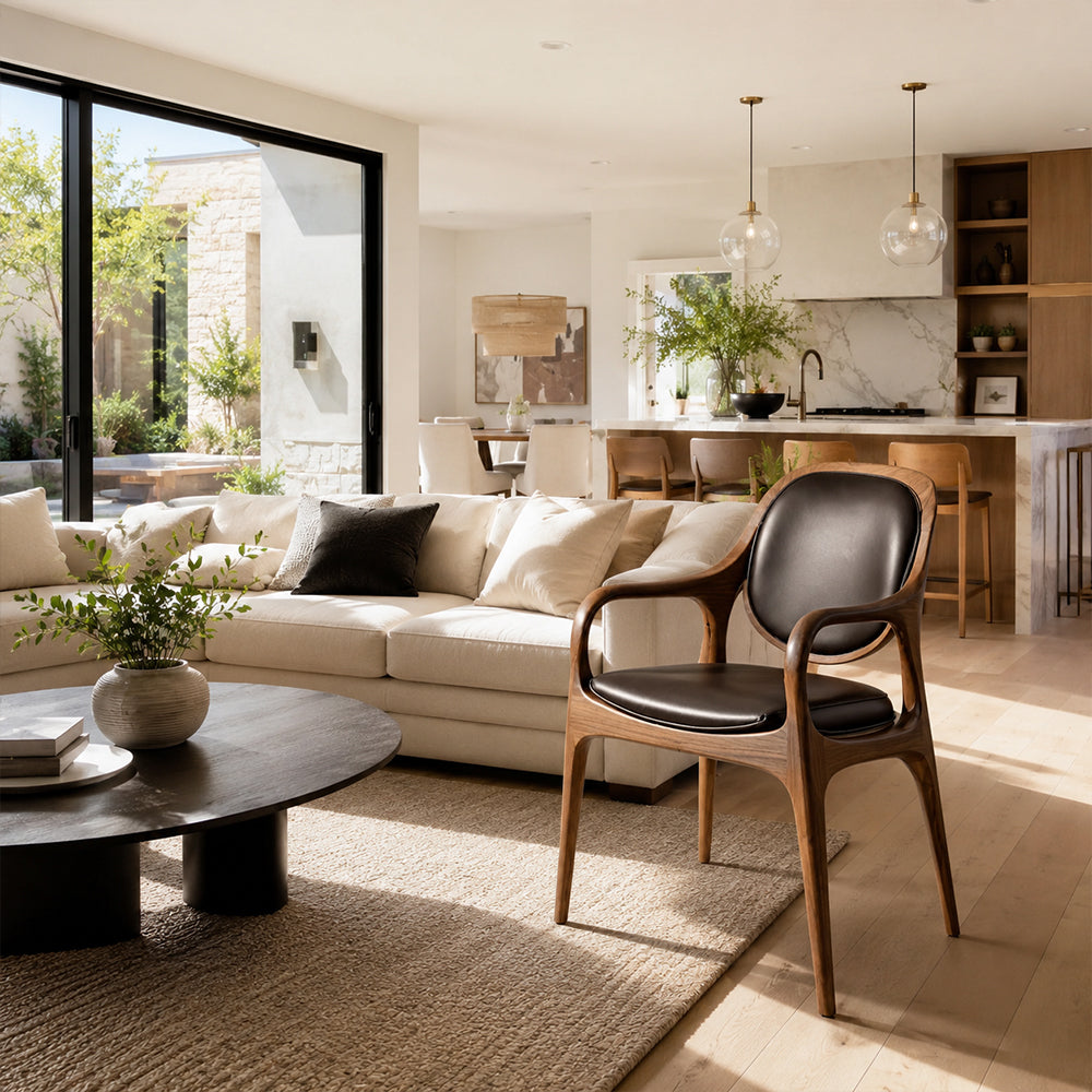 Elowen Organic Modern Walnut & Leather Dining Arm Chair