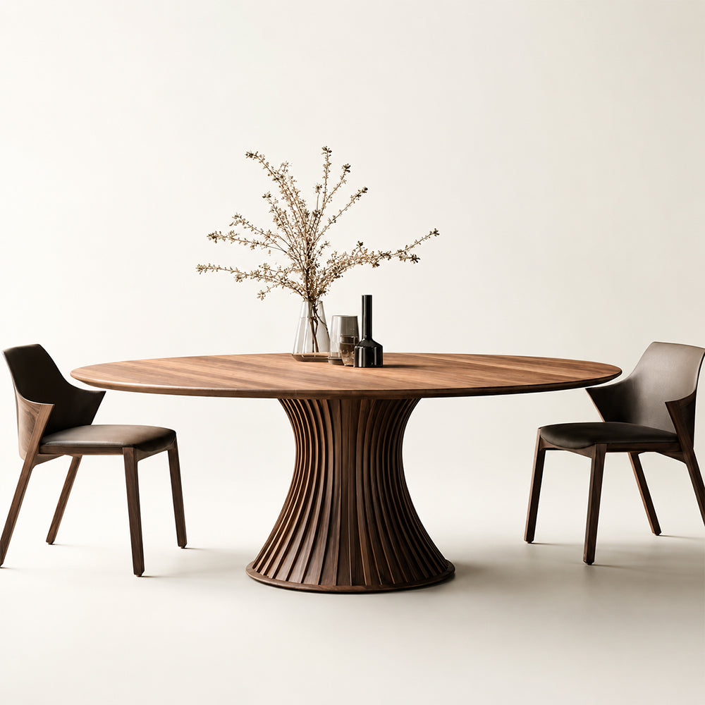 Loren Organic Sculptural Walnut Round Dining Table
