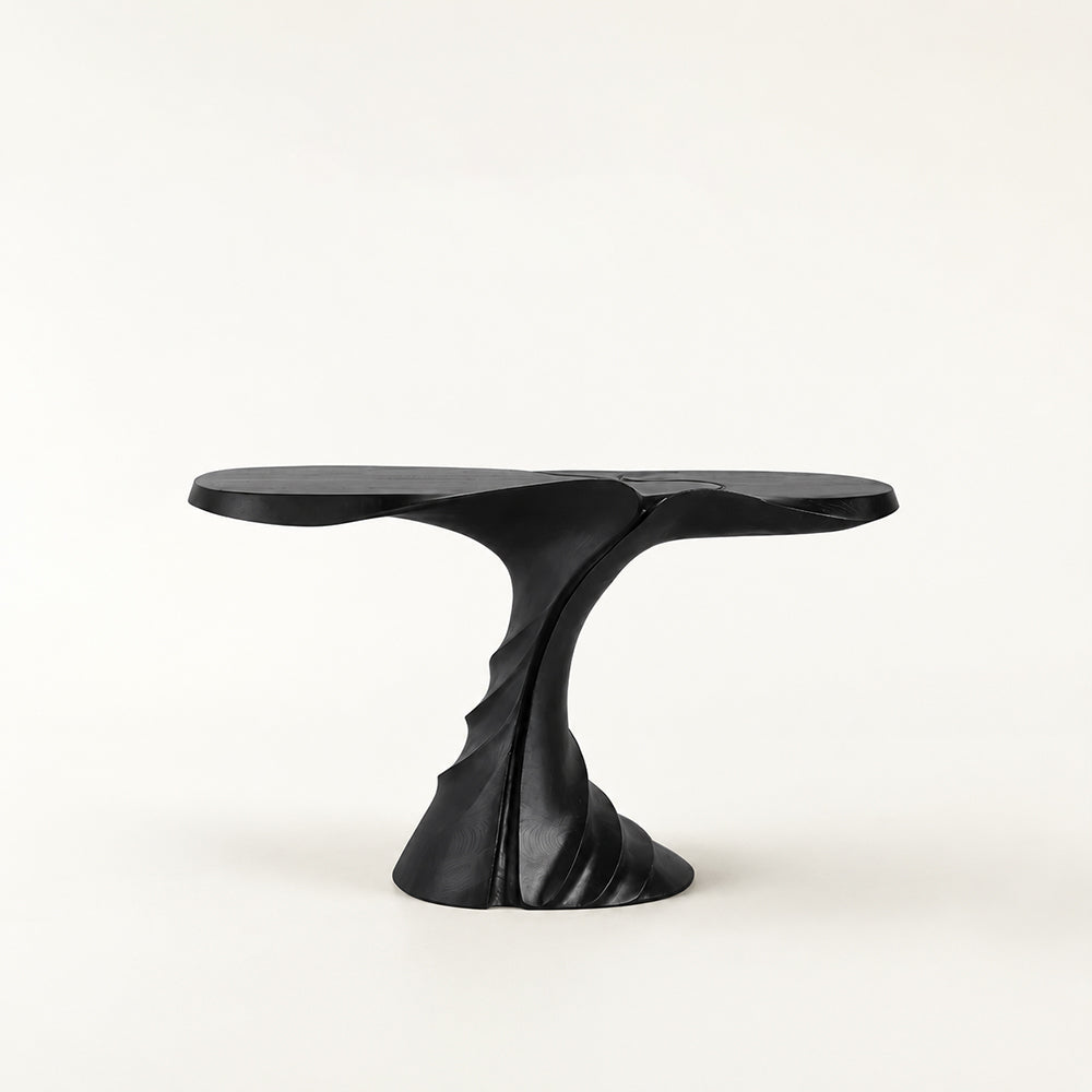 Loren Sculptural Twisted Black Wood Console Table