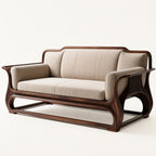 Rovelle Sculptural Walnut & Beige Linen sofa