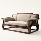 Rovelle Sculptural Walnut & Beige Linen sofa