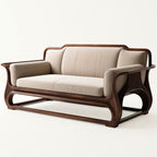 Rovelle Sculptural Walnut & Beige Linen sofa