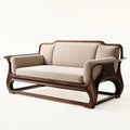 Rovelle Sculptural Walnut & Beige Linen sofa