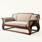 Rovelle Sculptural Walnut & Beige Linen sofa