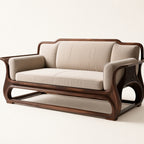 Rovelle Sculptural Walnut & Beige Linen sofa