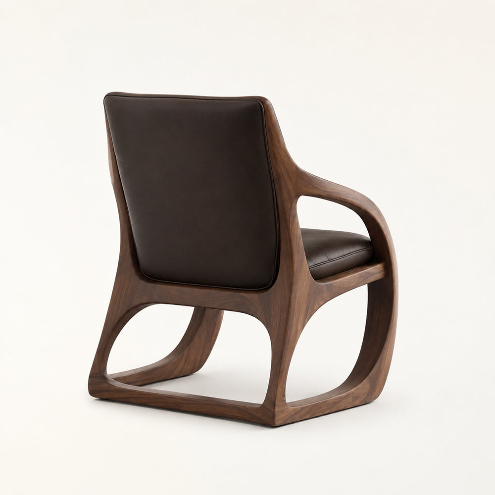 Elowen Sculptural Walnut & Leather Accent Chair