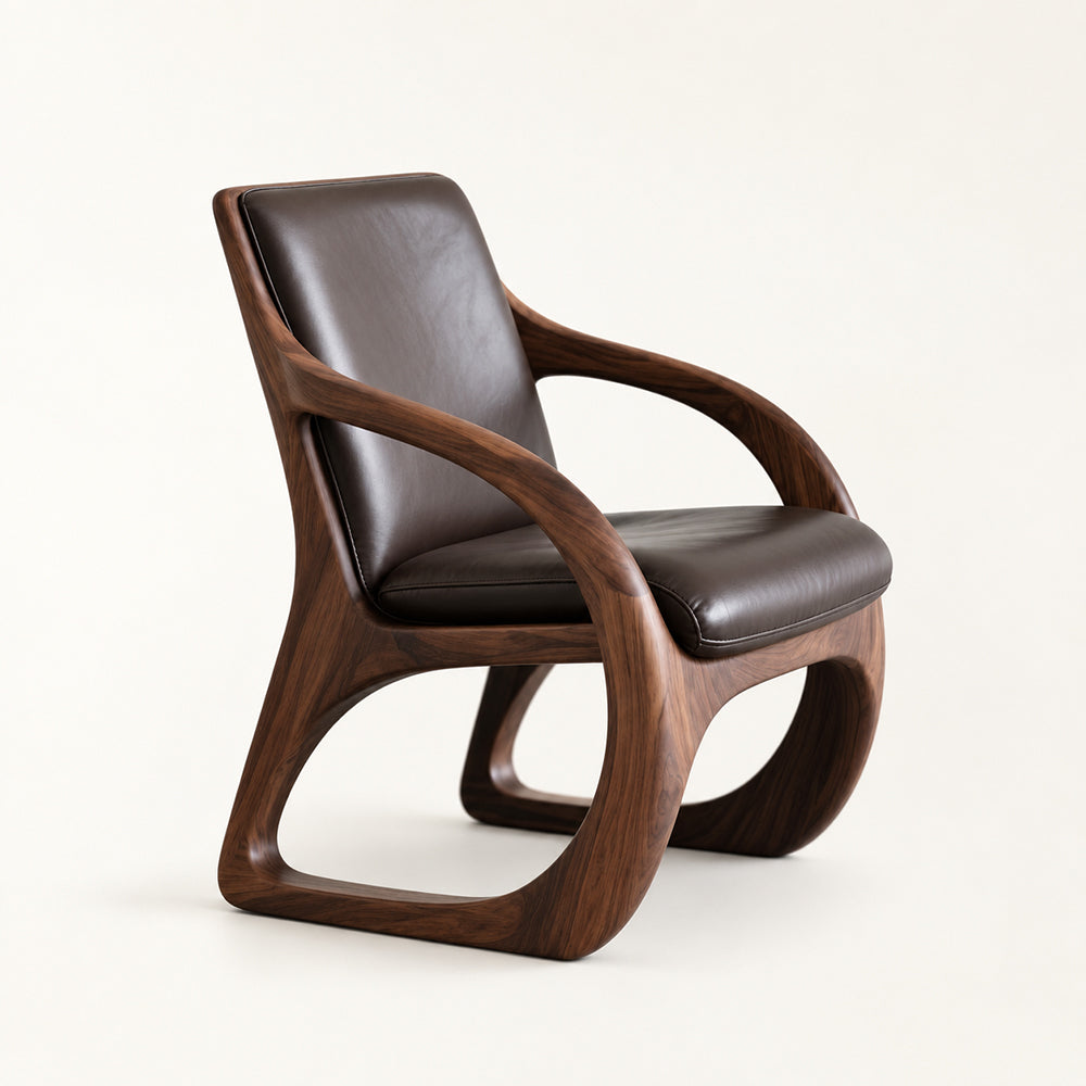 Elowen Sculptural Walnut & Leather Accent Chair