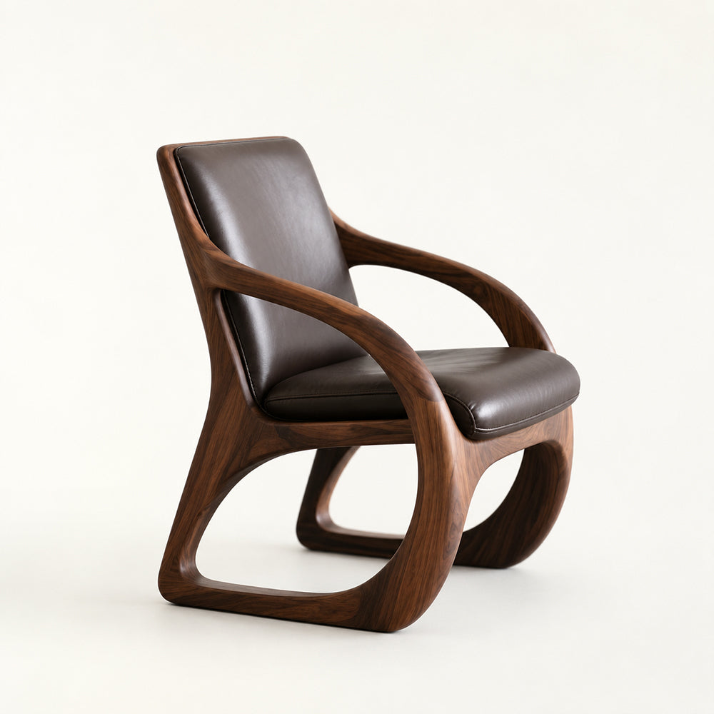 Elowen Sculptural Walnut & Leather Accent Chair